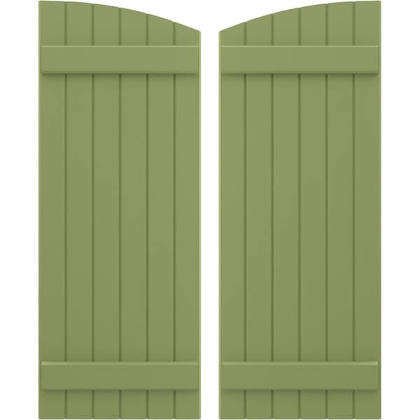 Ekena Millwork Americraft 6-Board (2 Batten) Wood Joined Board-n-Batten Shutters w/Ellipt Top, ARW101BE621X77MGH, PR ARW101BE621X77MGH - main